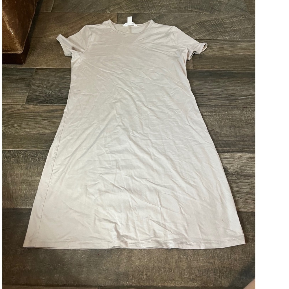 Athleta Short Sleeve T-Shirt Dress Tan Beige Crew Neck Size Small
